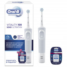 Набор электрическая зубная щетка Braun Oral-B Vitality D 100 Sensi Ultra Thin +Зубная нить Oral-B pro-expert прохладная мята, 25м в Санкт-Петербурге