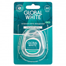 Зубная нить Global White вощеная, свежая мята, 50 м