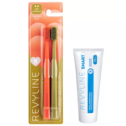 Набор зубных щеток Revyline SM6000 DUO Orange и Khaki + Зубная паста Revyline Smart,75 г Набор зубных щеток Revyline SM6000 DUO Orange и Khaki + Зубная паста Revyline Smart,75 г